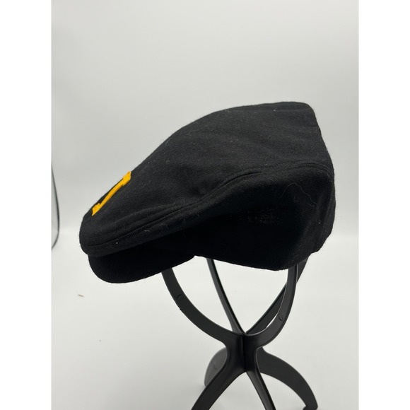 Vintage Stevens Wool Flat Cap Cabbie Hat Black Yellow "I" Iowa Size 7 USA Made - Picture 2 of 9